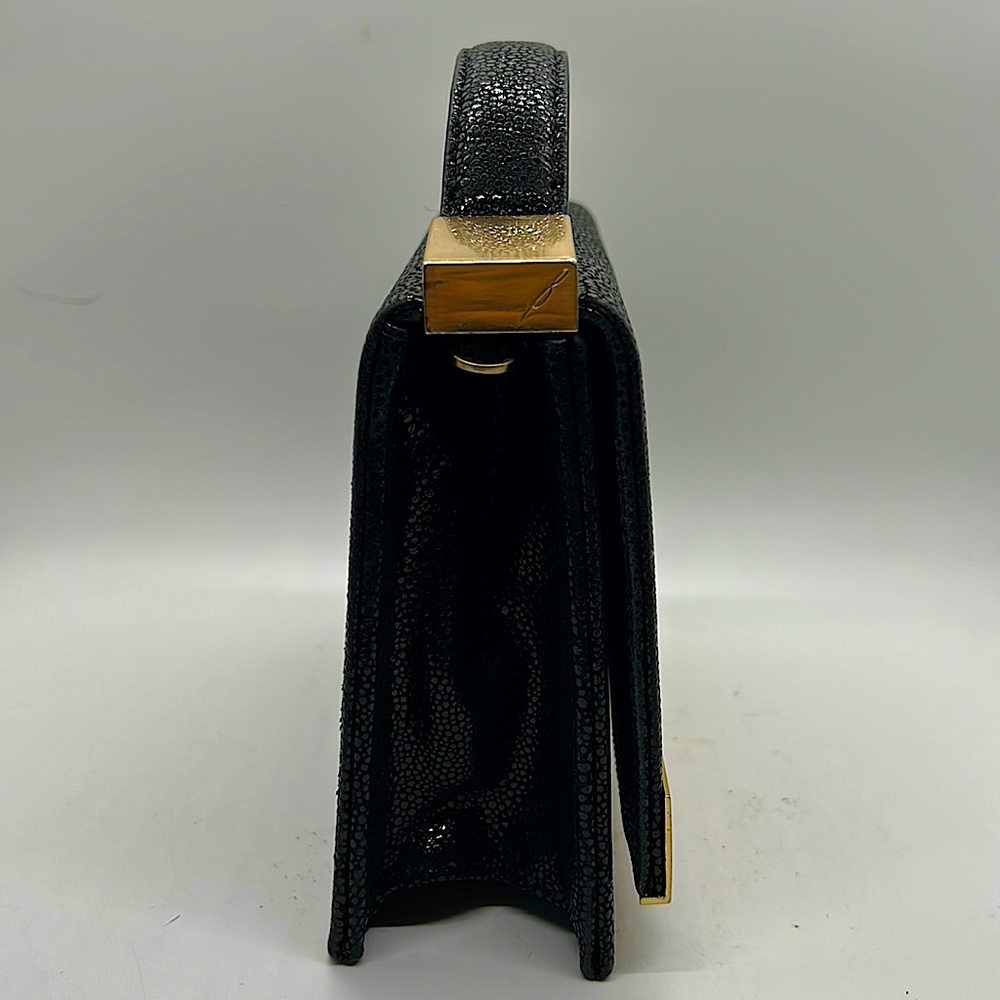 Brian Atwood Gorgeous Vintage Black Leather Evening Clutch Purse Bag ❤️❤️ - Picture 4 of 11